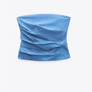 Zara PINSTRIPE STRAPLESS TOP XS